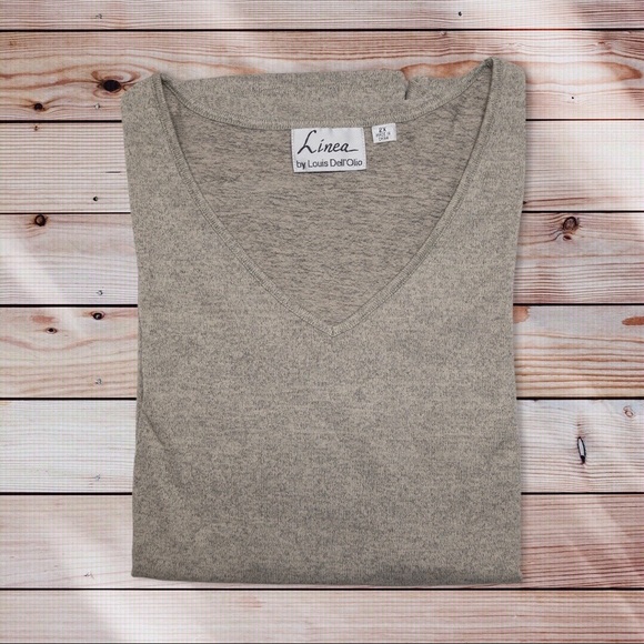 Linea by Louis Dell'Olio V-Neck Short Sleeve Flecked T-Shirt, 2X Natural A255670 - Picture 5 of 8